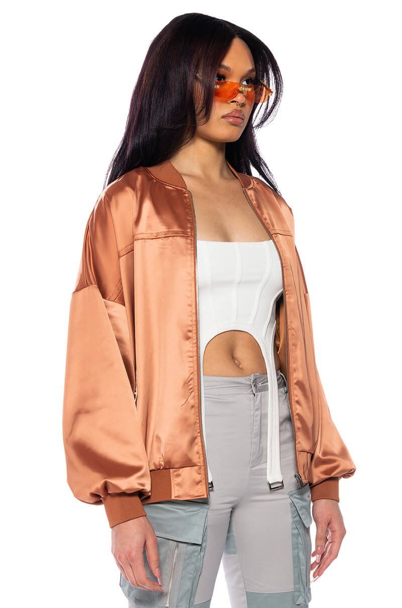 Side View Sunset Desert Satin Oversized Bomber