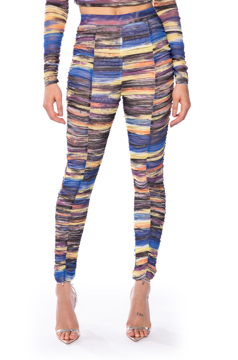 Front View Sunset Dreaming Ruched Mesh Legging