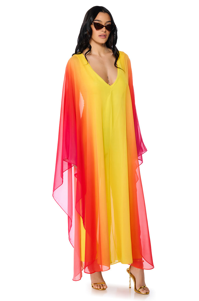 Front View Sunset Ombre Chiffon Jumpsuit