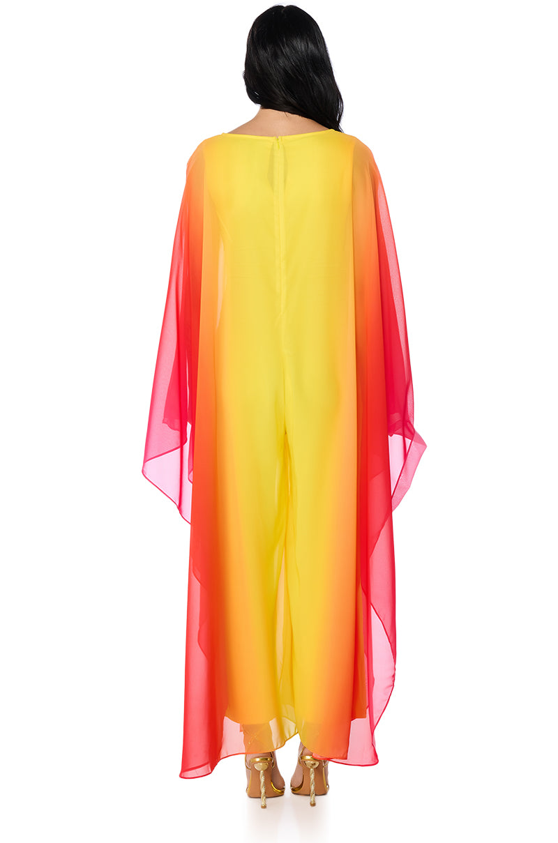 Back View Sunset Ombre Chiffon Jumpsuit