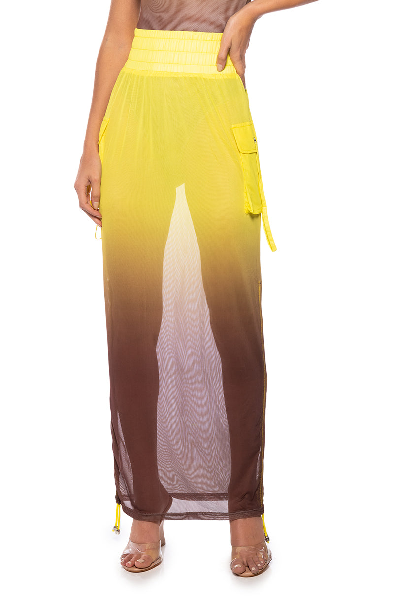 Side View Sunset Ombre Mesh Adjustable Midi Skirt