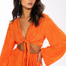 Front View Sunset Plisse Tie Front Blouse