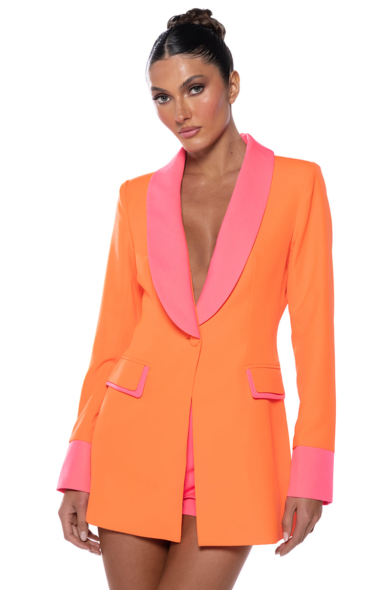 Front View Sunsets In Miami Neon Fitted Blazer