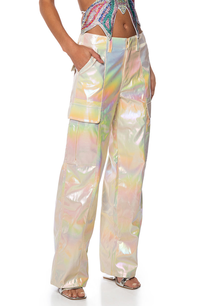 Front View Super Astronomical Wide Leg Iridescent Cargo Pant
