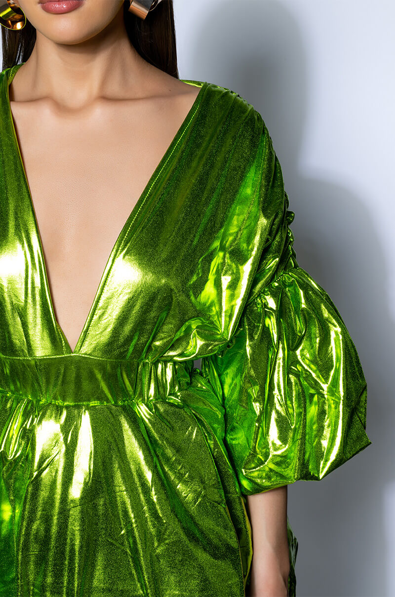 metallic v neck dress SUPERSTAR METALLIC V NECK MINI DRESS – AKIRA