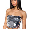 Front View Superstar Sequin Strapless Crop Top