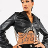 Front View Superstar Status Crop Pu Jacket With Rhinestone Trim