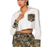 Front View Survival Mode Cropped Button Down Blouse