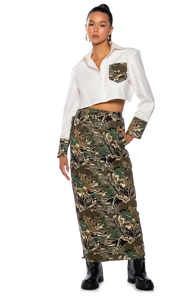 Back View Survival Mode Cropped Button Down Blouse 2