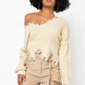 Front View Sweater Weather Distressed Long Sleeve Cropped Sweater in Ivory