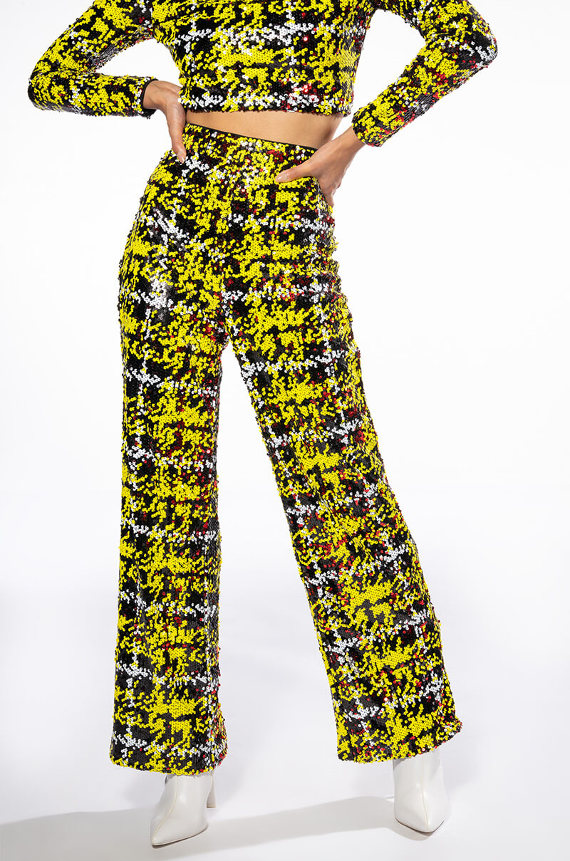 SWEET ESCAPE SEQUIN PLAID WIDE LEG PANT view 0