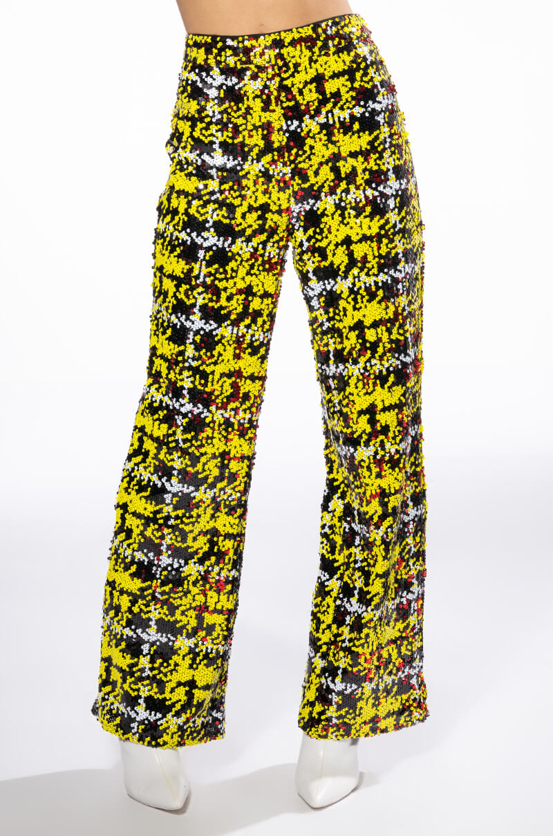 Detail View Sweet Escape Sequin Plaid Wide Leg Pant