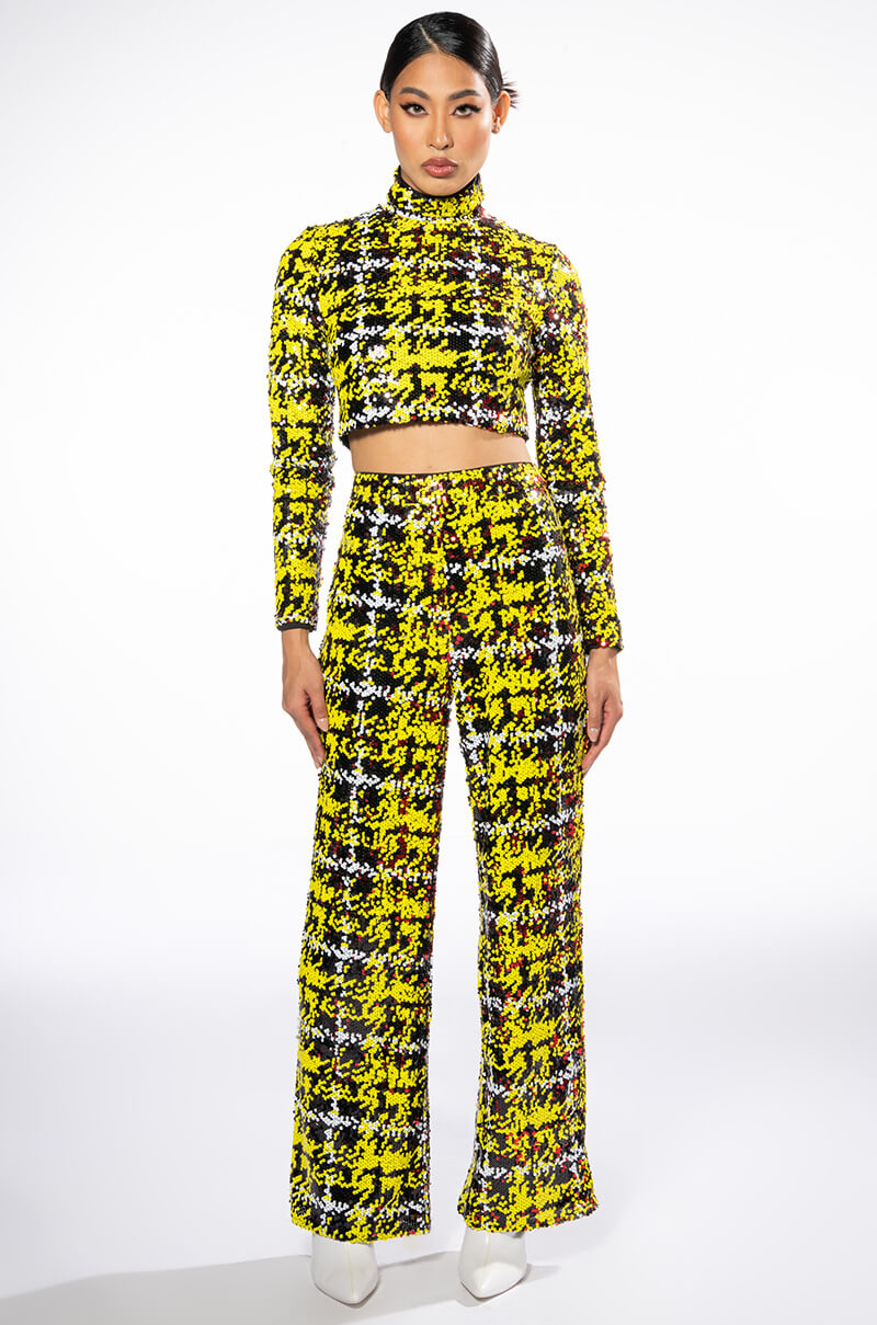 Extra View Sweet Escape Sequin Plaid Wide Leg Pant