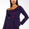 Front View Sweet Like Sugar Pinstripe Off Shoulder Blazer