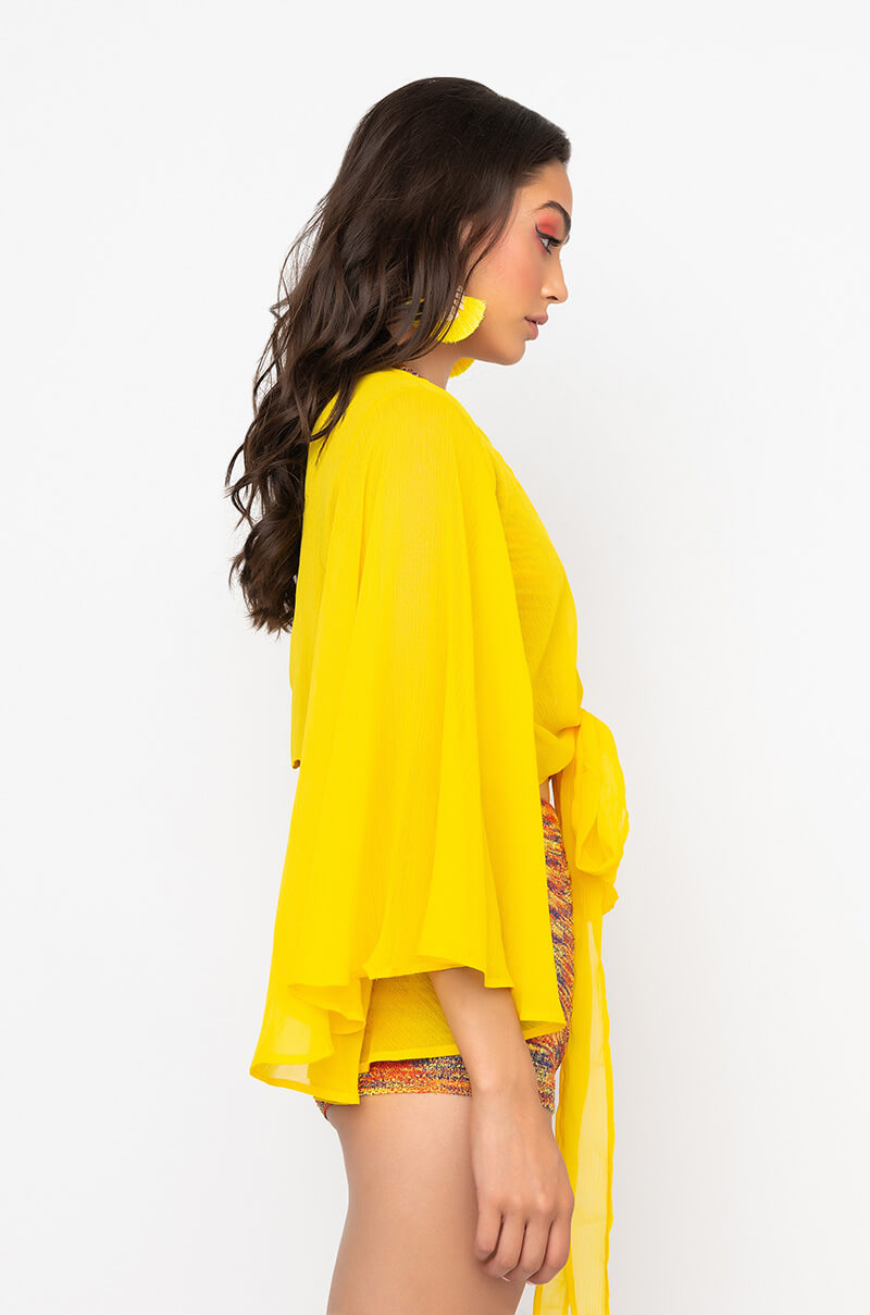 Back View Sweet Love Wrap Front Chiffon Blouse