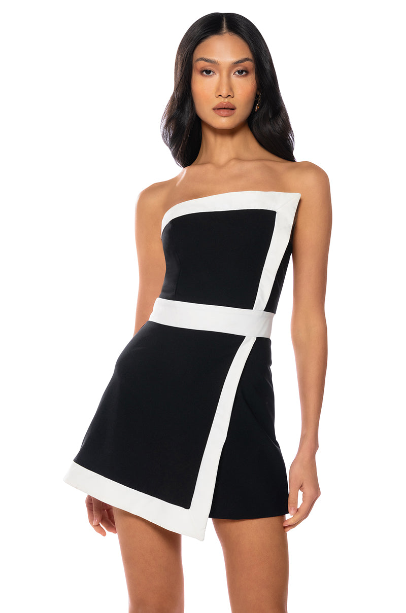 Front View Sweet N Simple Strapless Colorblock Skort Romper view 1