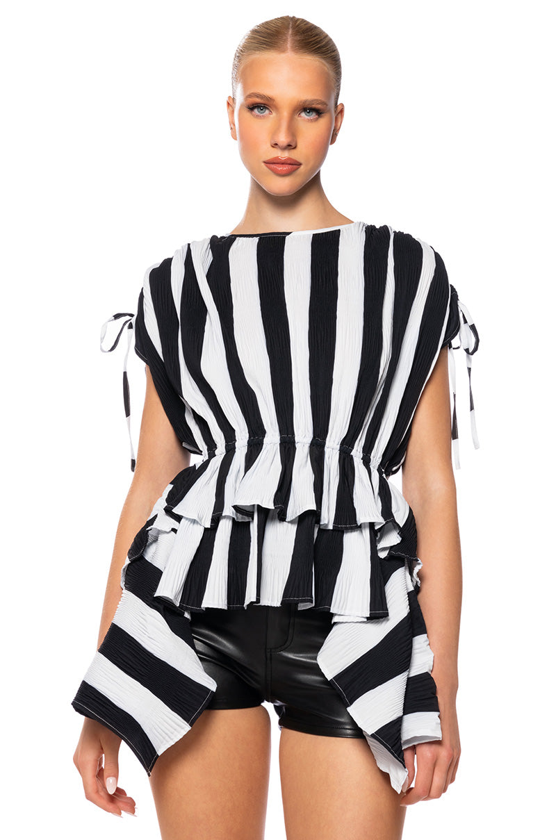 Front View Sweet Nothings Striped Tie Shoulder Blouse