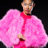 Front View Sweet Talk Ostrich Feather Jacket In Pink