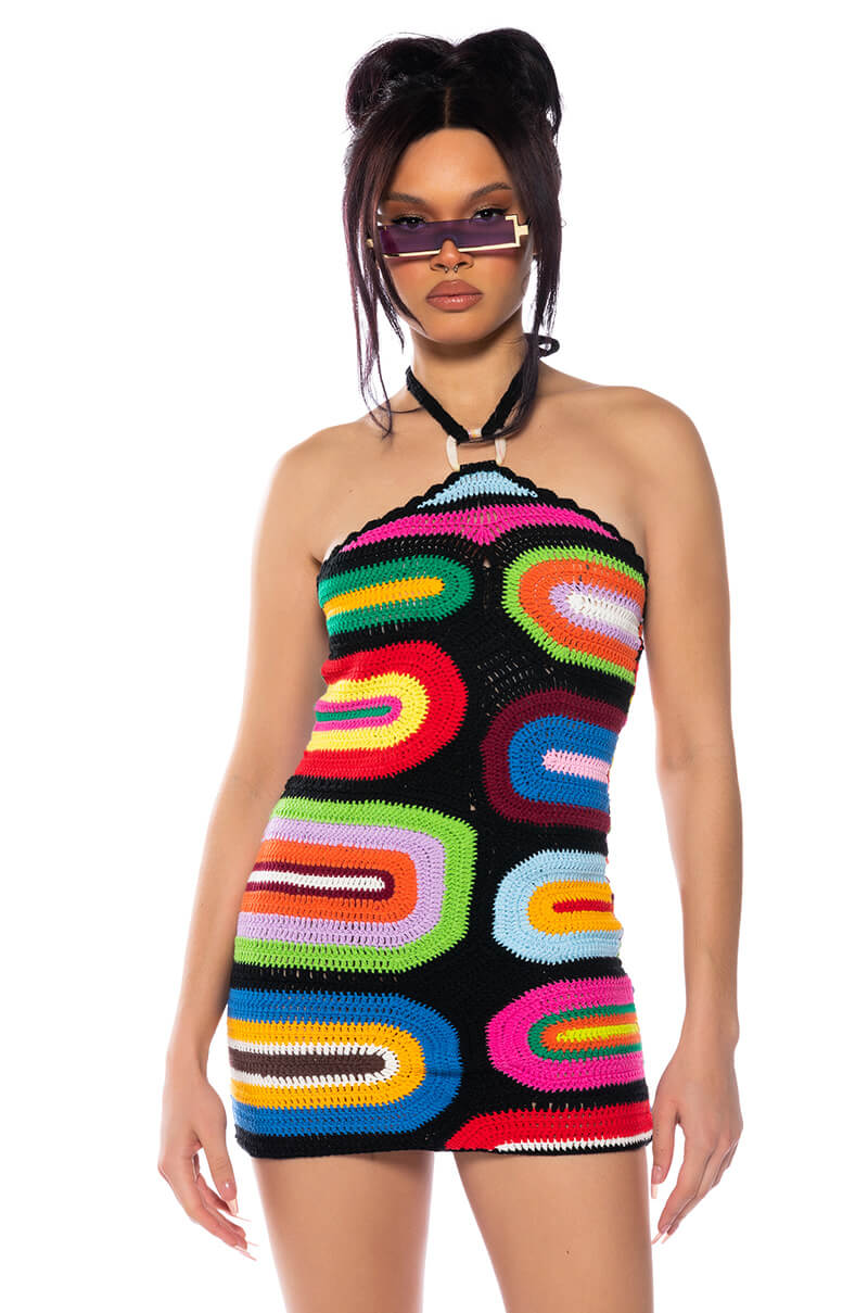 Front View Sweeter Than Honey Knit Halter Neck Mini Dress