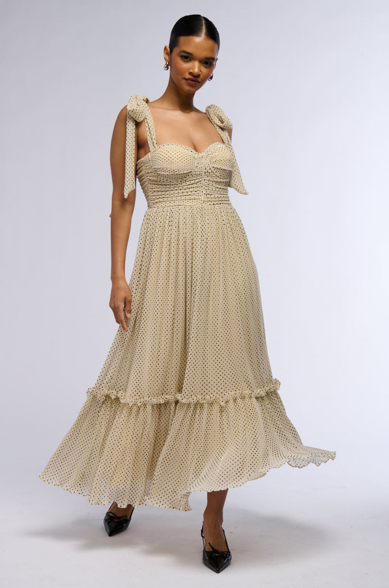 SWEETEST DREAM POLKA DOT TIE SHOULDER MIDI DRESS view 0