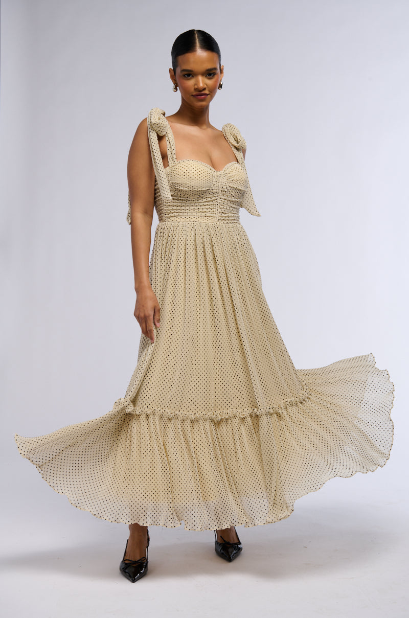 Back View Sweetest Dream Polka Dot Tie Shoulder Midi Dress