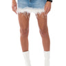 Front View Sweetheart Feather Detail Denim Mini Skirt