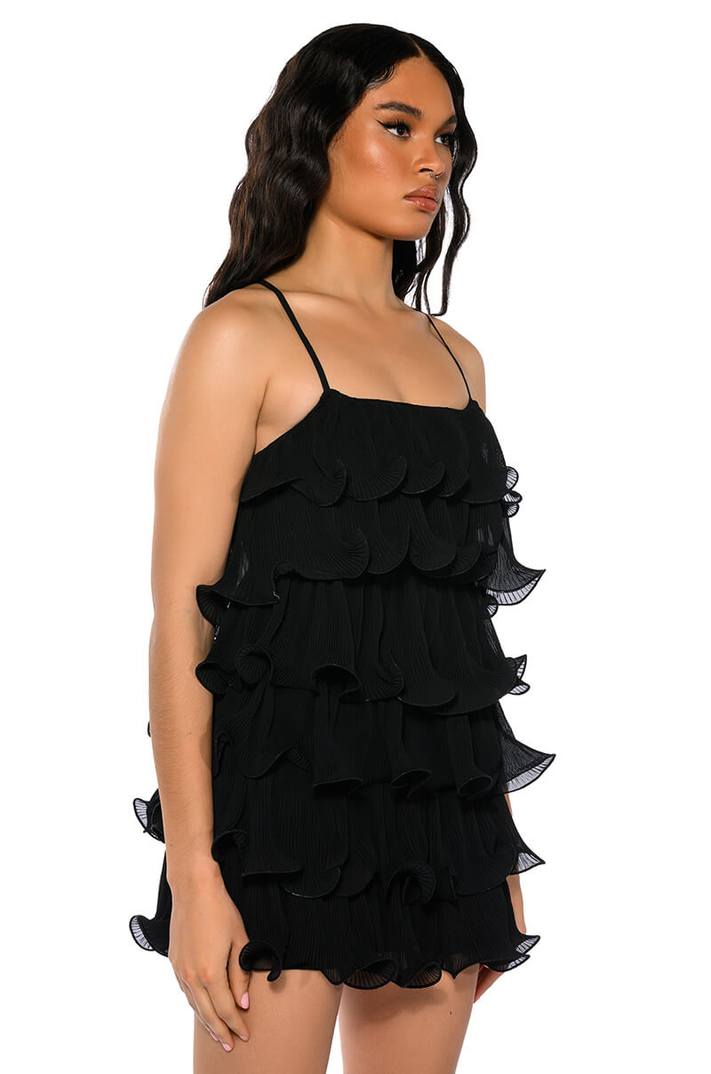 Side View Sweetie Pleated Ruffle Sleeveless Mini Dress