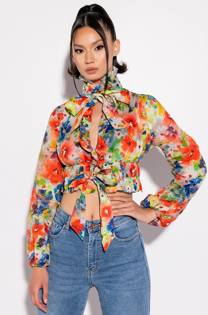 Front View Swept Away Bow Detail Blouse