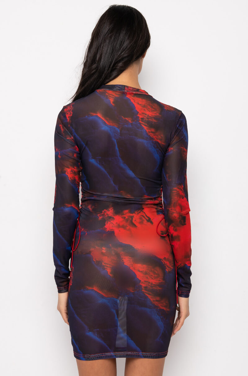 Extra View Swirl Print Lace Up Mesh Mini Dress 5