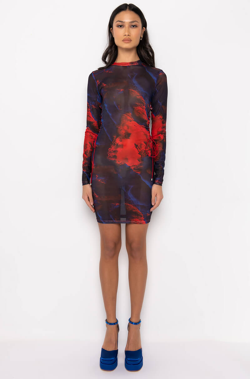 Extra View Swirl Print Lace Up Mesh Mini Dress 7