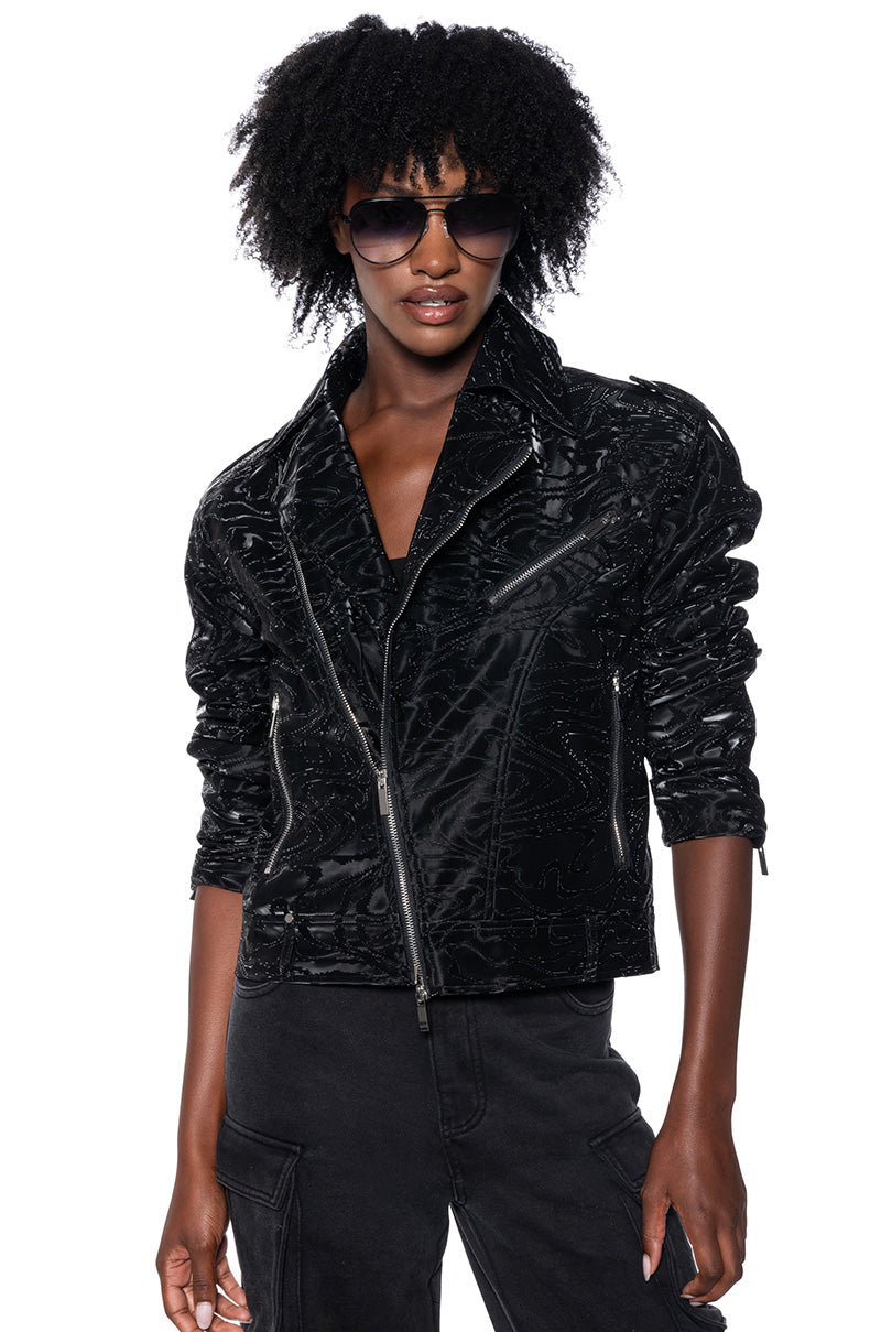 Front View Swirl Pu Moto Jacket