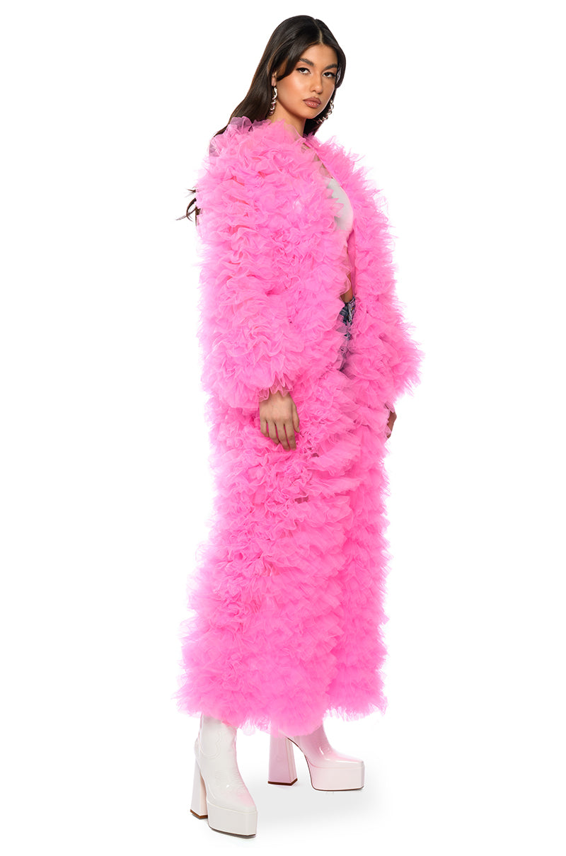 Side View Take A Bow Avant Garde Ruffle Trench In Pink