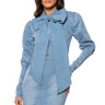 Front View Take A Bow Long Sleeve Denim Mini Dress