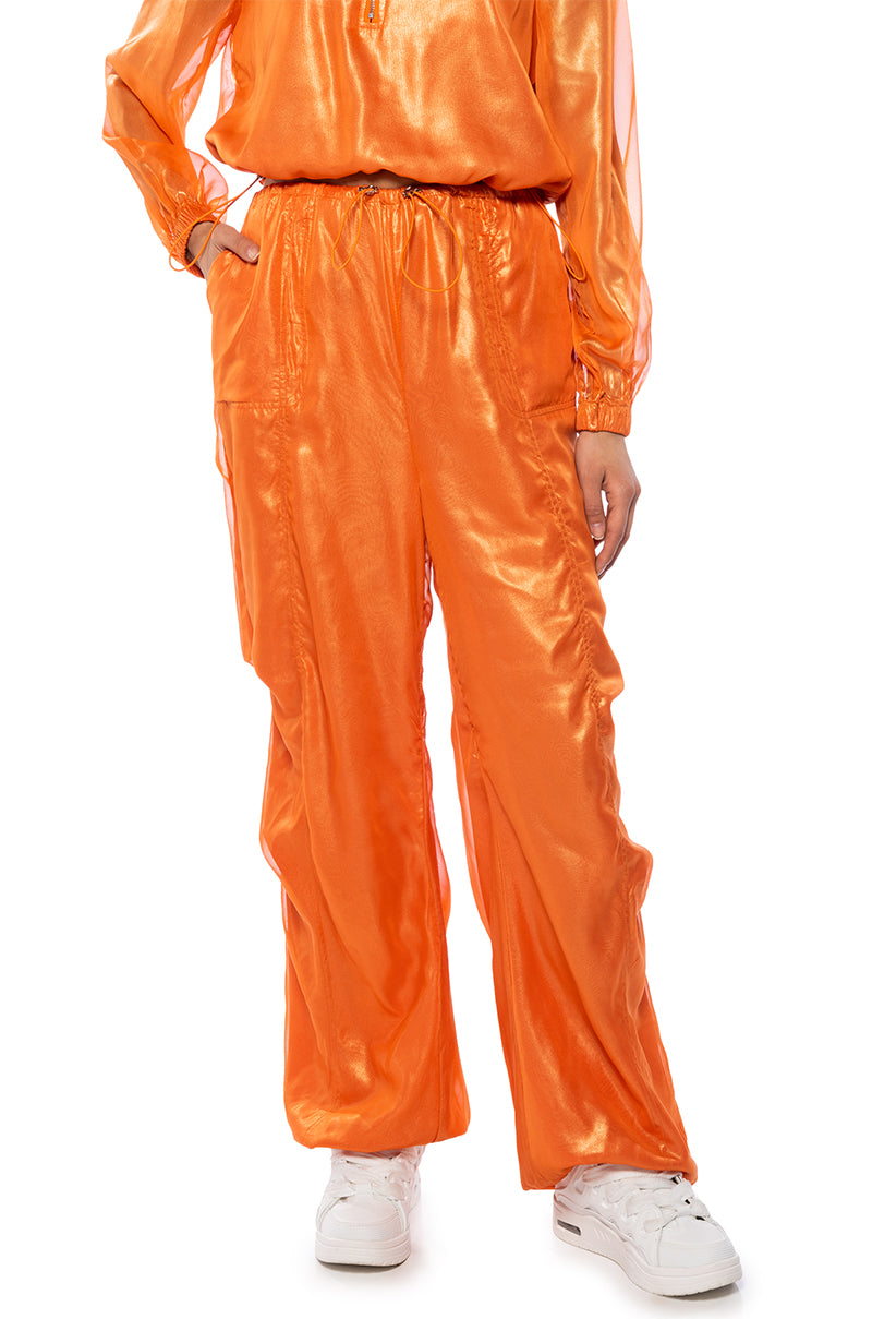 Front View Take A Break Lightweight Parachute Pant In Orange