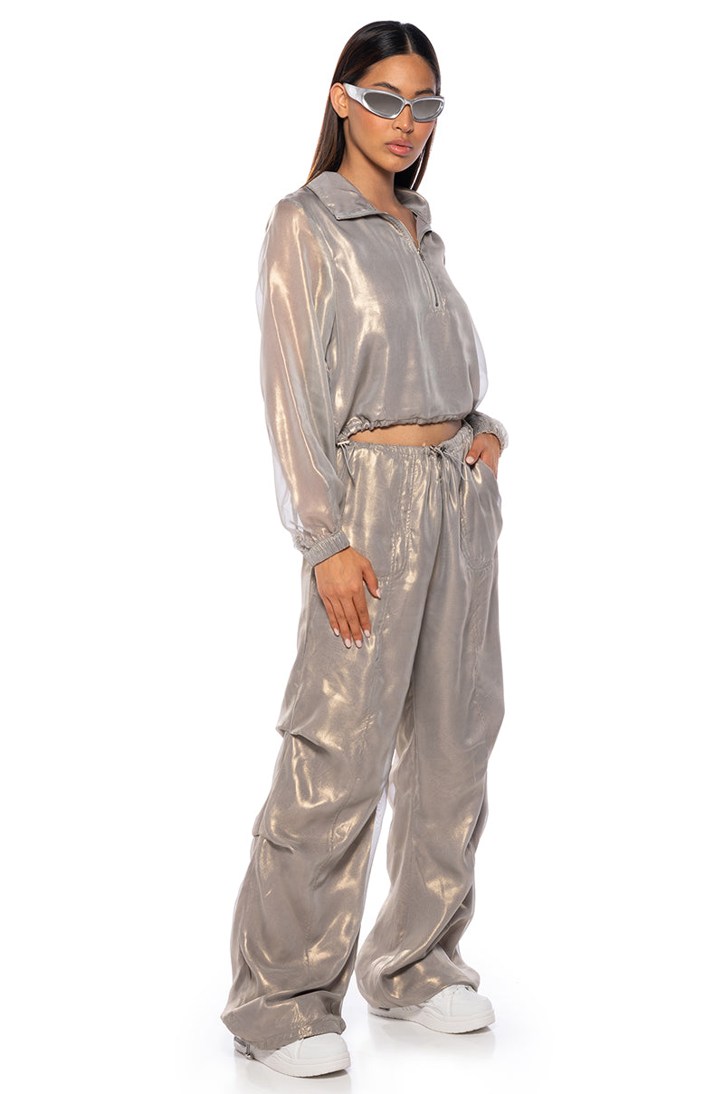 Back View Take A Break Lightweight Parachute Pullover In Grey