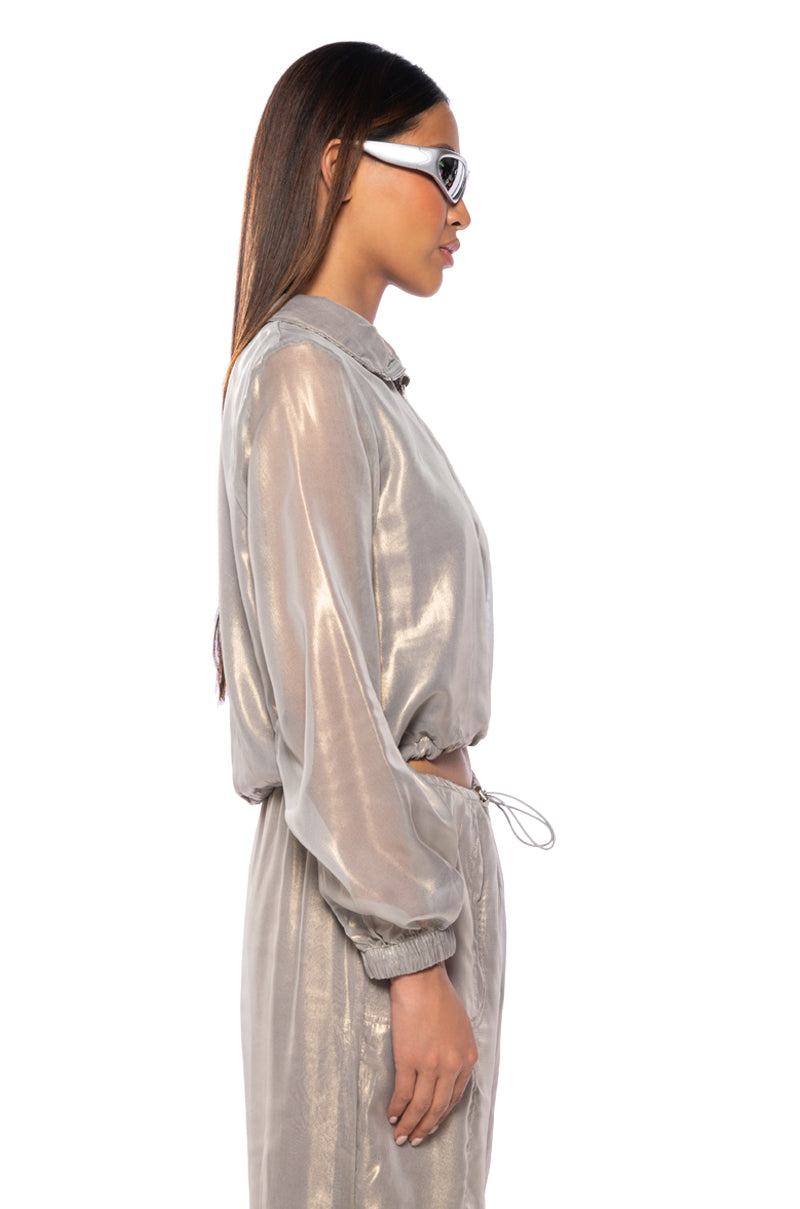 Detail View Take A Break Lightweight Parachute Pullover In Grey