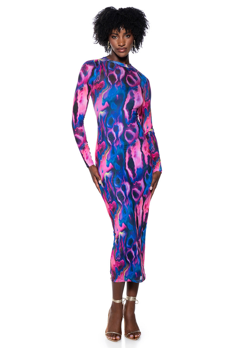 TAKE A RISK PRINTED MESH MAXI DRESS view 0