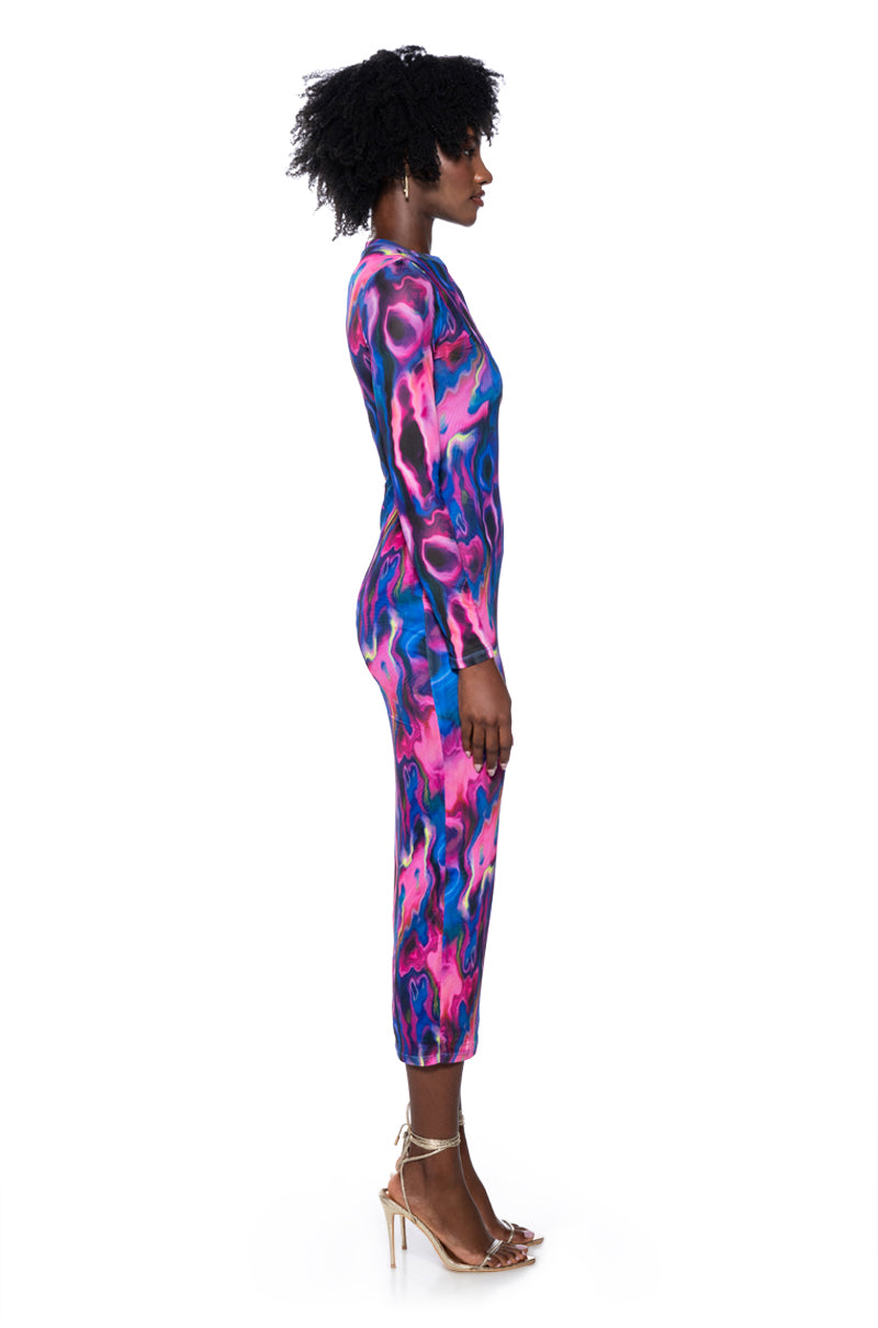 Side View Take A Risk Printed Mesh Maxi Dress