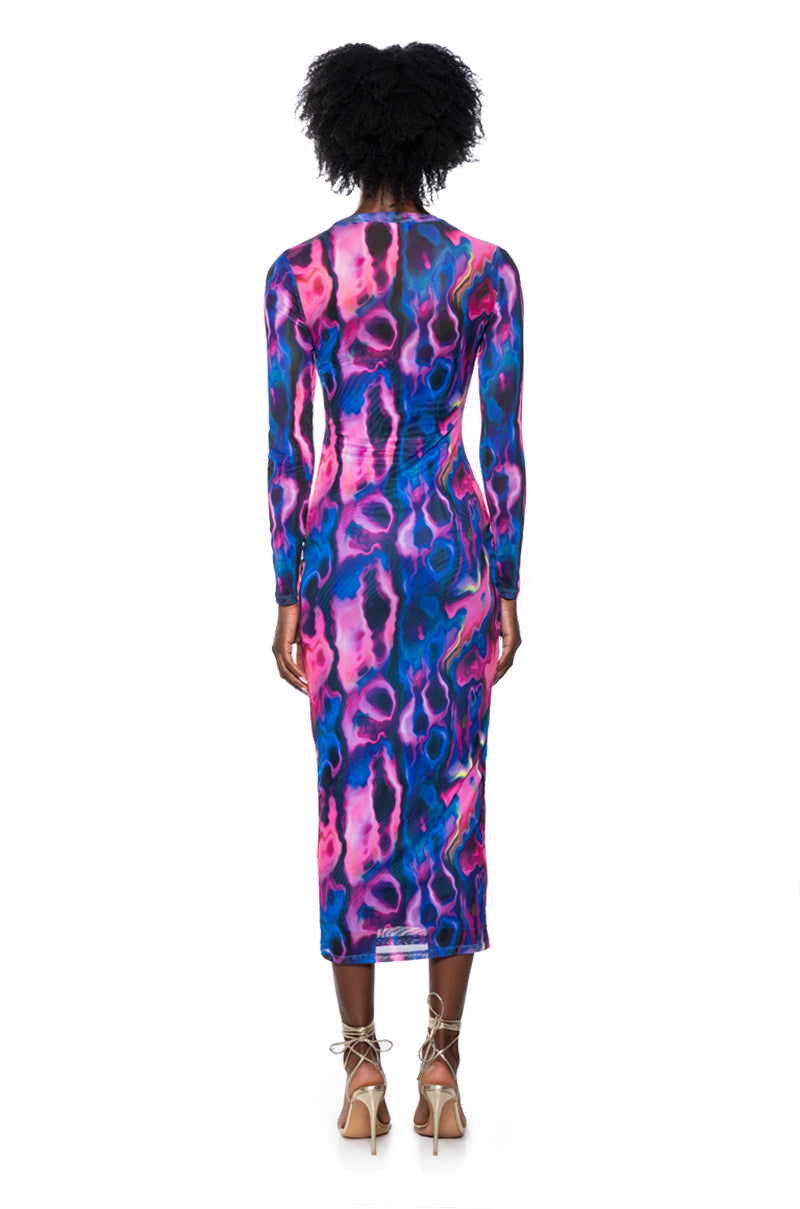 Back View Take A Risk Printed Mesh Maxi Dress