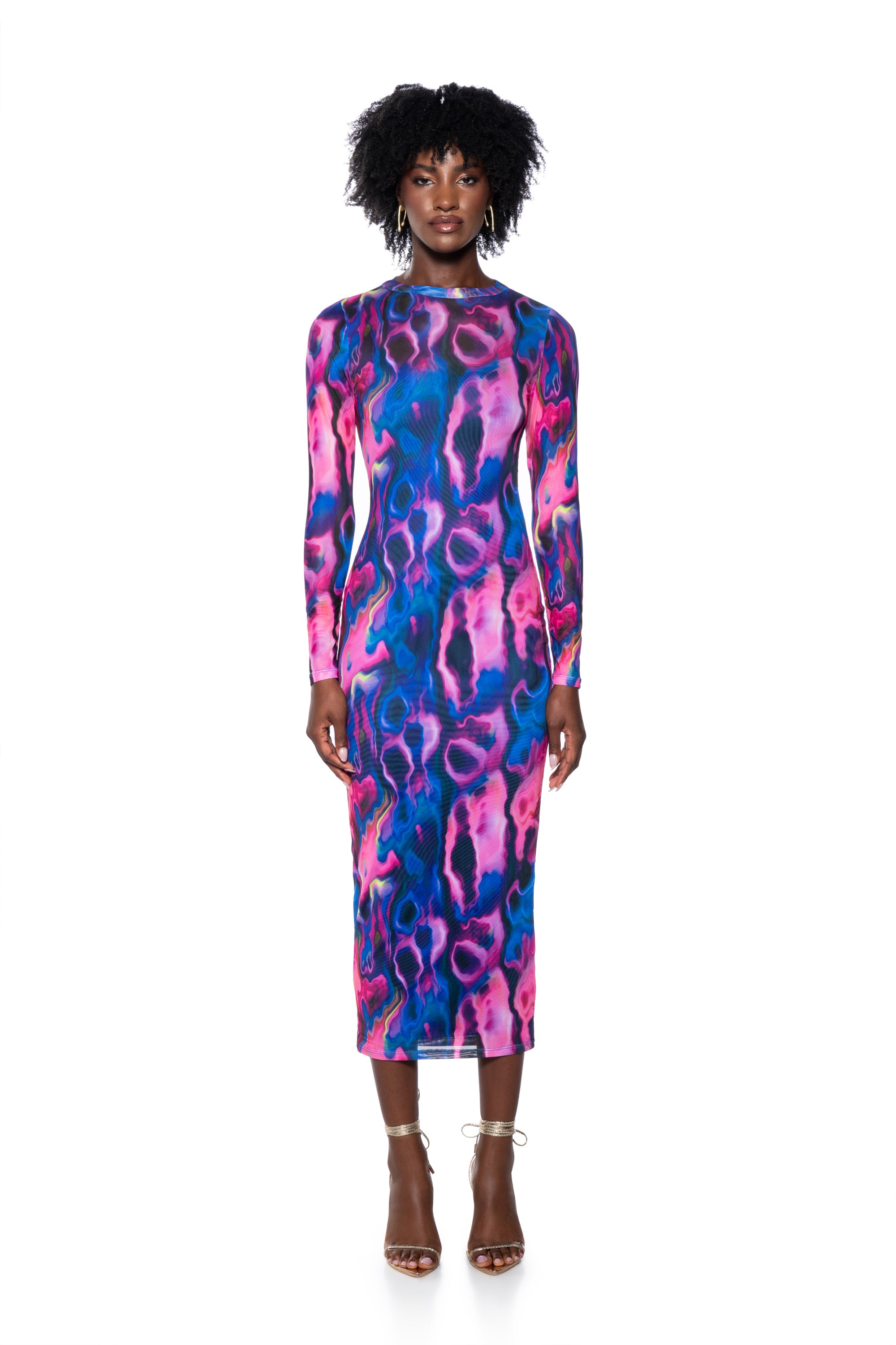 Full View Take A Risk Printed Mesh Maxi Dress