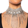 Front View Take Me Out Rhinestone Fringe Statement Choker