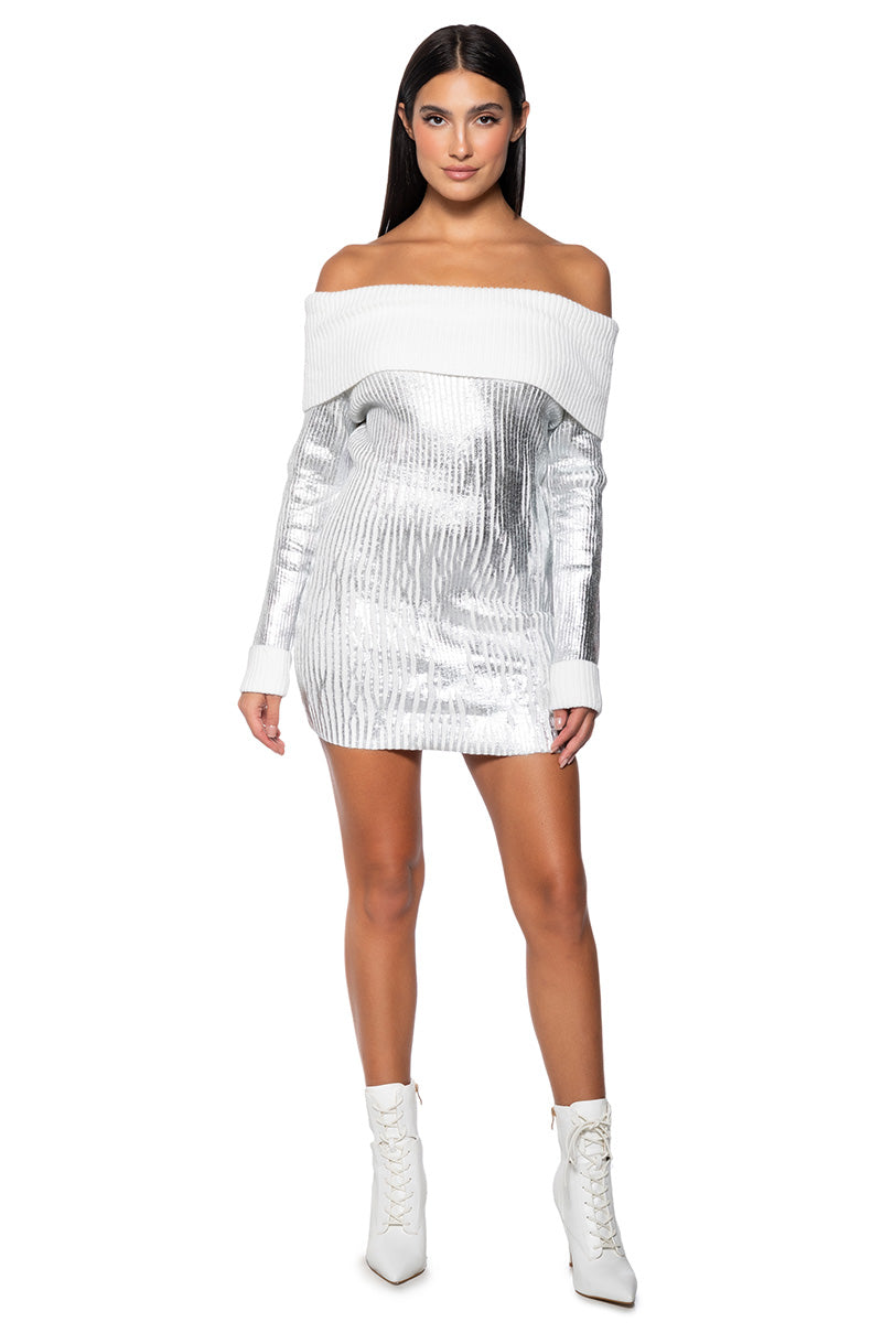 TAKE ME TO ASPEN KNIT MINI DRESS  AKIRA