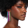 Front View Take Me To The Party Rhinestone Fringe Earrings