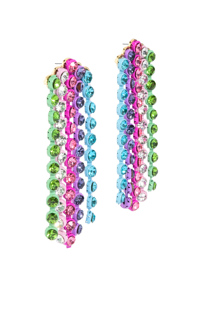 Back View Take Me To The Party Rhinestone Fringe Earrings