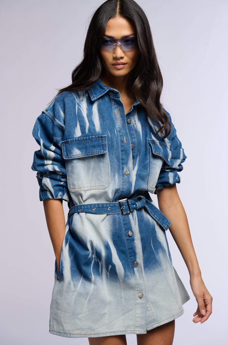 TAKE ME TO THE RODEO DENIM SHIRT DRESS view 0