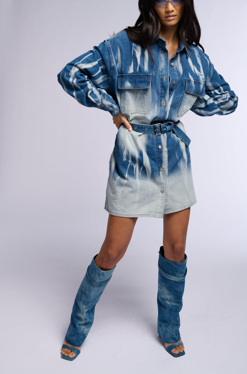 Detail View Take Me To The Rodeo Denim Shirt Dress