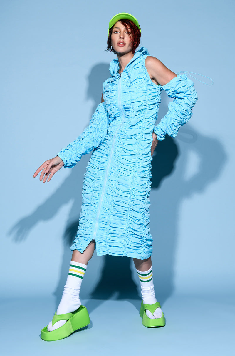 Front View Take My Lead Cold Shoulder Nylon Trench Dress