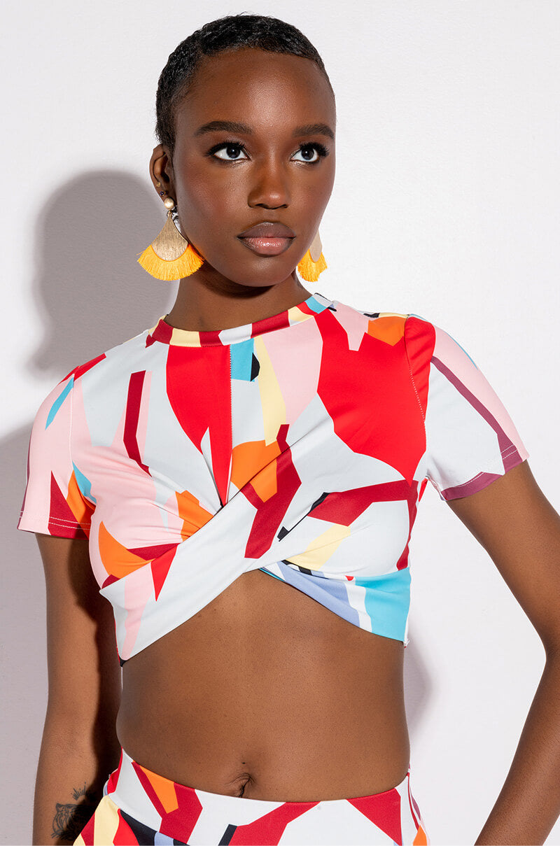 Front View Takin It Easy Knot Front Cropped Tshirt