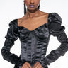 Front View Taking Names Ruched Sleeve Corset Blouse