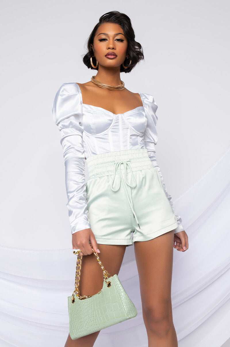 TAKING NAMES RUCHED SLEEVE CORSET BLOUSE WHITE view 0